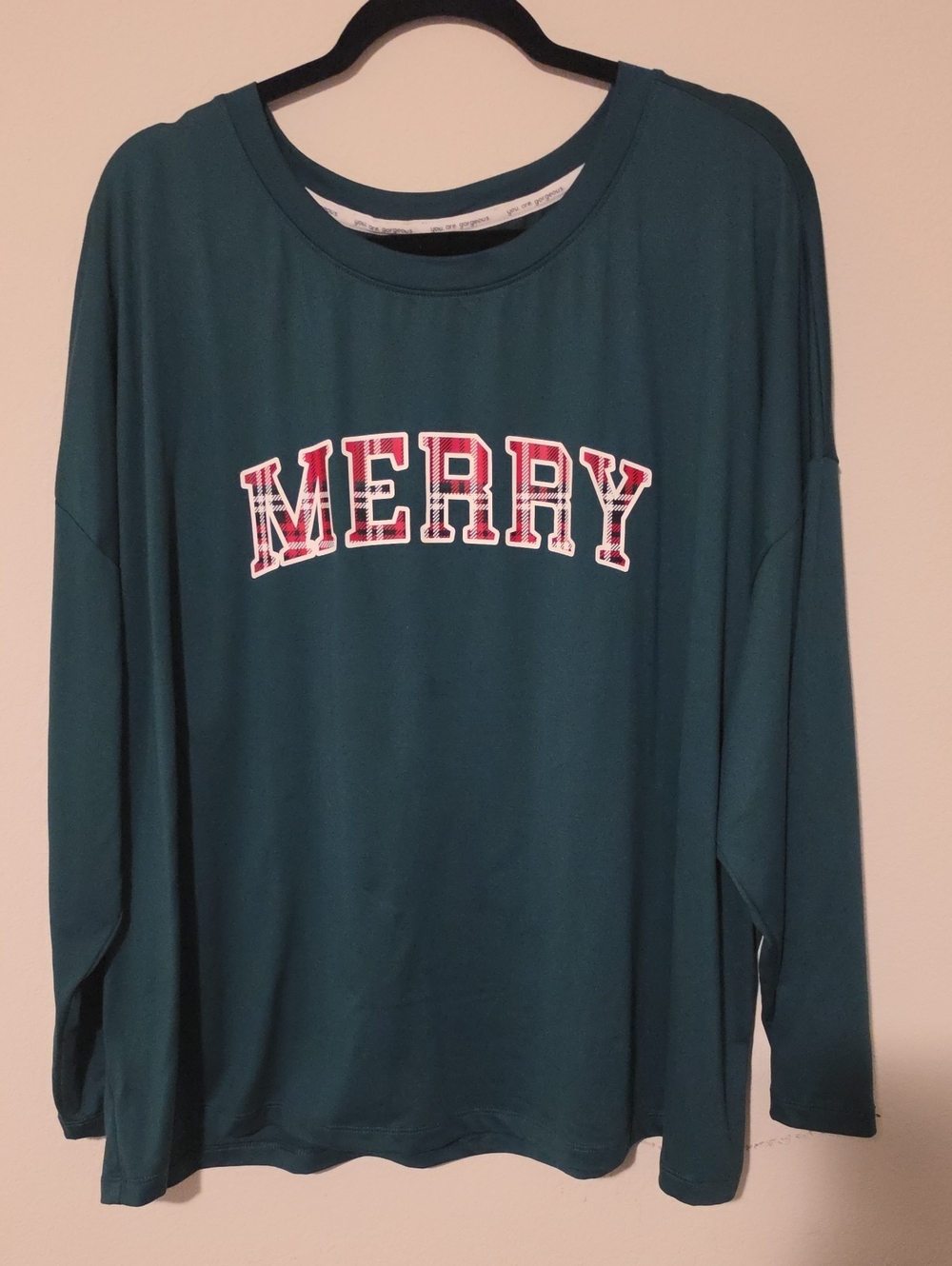 Women's Teal 'Merry' Plaid Appliqué Long-Sleeve Top